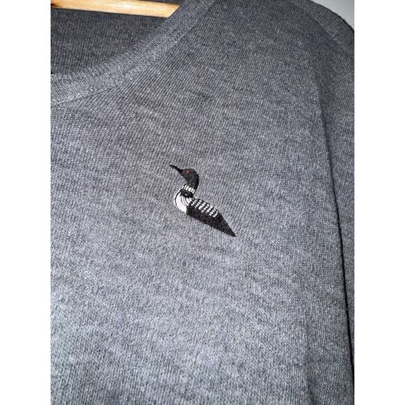 Winona Knits V-Neck Sweater Gray Embroidered Duck Vintage Made USA Mens XL Tall - Picture 3 of 7